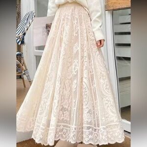 Elegant Cream Lace Maxi Skirt